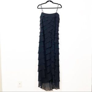 TADASHI Shoji Silk Tiered Ruffle Strappy Gown